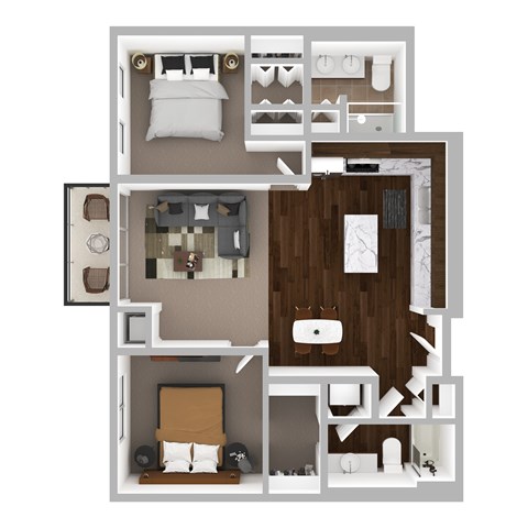 Floor plan for 2 beds, 2 baths, 1125 sqft